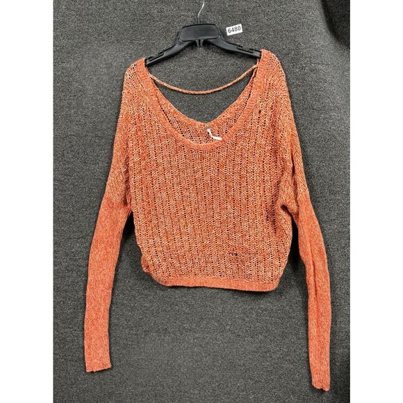 Free People Sweaters - Free People Cable Knit Sweater Womens Size L Orange V-Neck Long Sleeves Bohemian